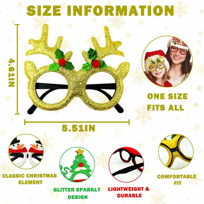 Skiennix Christmas Glasses & Headband Set - 12 Pack Glitter Eyewear & Holiday Accessories | One Size Fits All