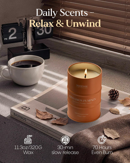 M&SENSE Cinnamon Pumpkin Scented Candles Christmas Decor,Natural Non Toxic, Aromatherapy Candle for Stress Relief Meditation Relaxing, Housewarming Gifts for Women Men, 11.3oz 70 Hour Christmas Candle
