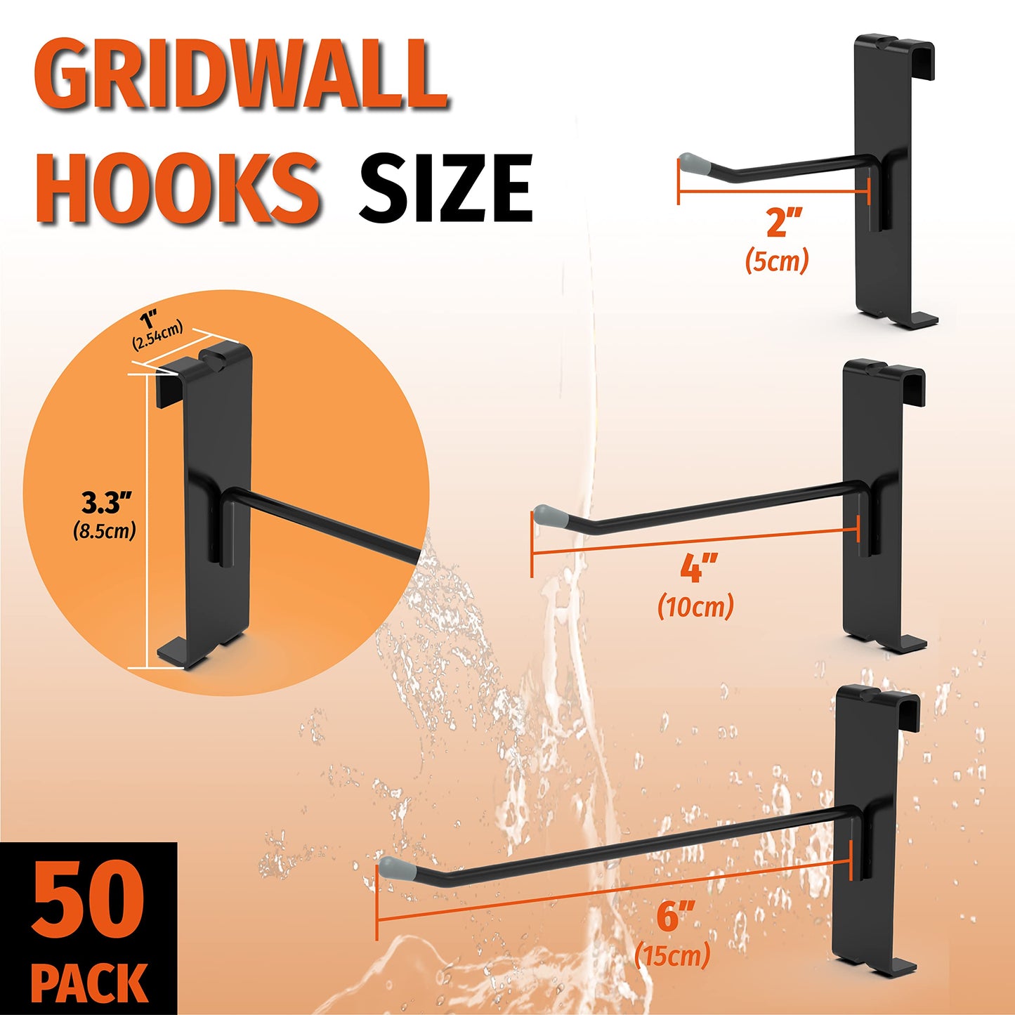 HUHOLE 50 Pack Gridwall Hooks 2 Inch – Black Metal Display Hangers for Wire Grid Panel – Heavy Duty Retail Store Fixtures, Garage Organizer, Craft Fair & Jewelry Rack (20lbs Capacity)