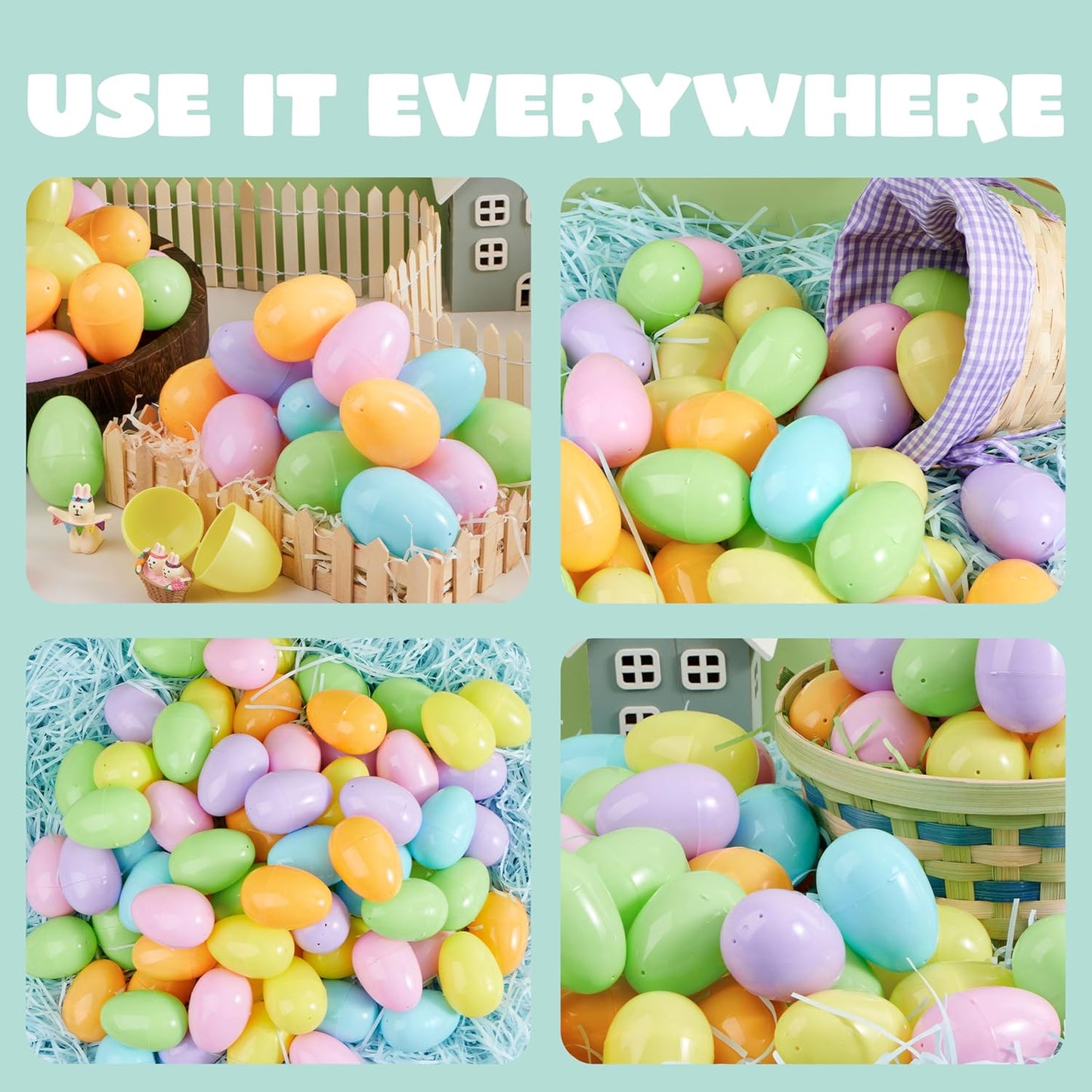 3.15" 200PCS JOYIN Pastel Easter Eggs, Large Plastic Eggs, Empty Colorful Fillable Eggshells for Easter Hunt, Party