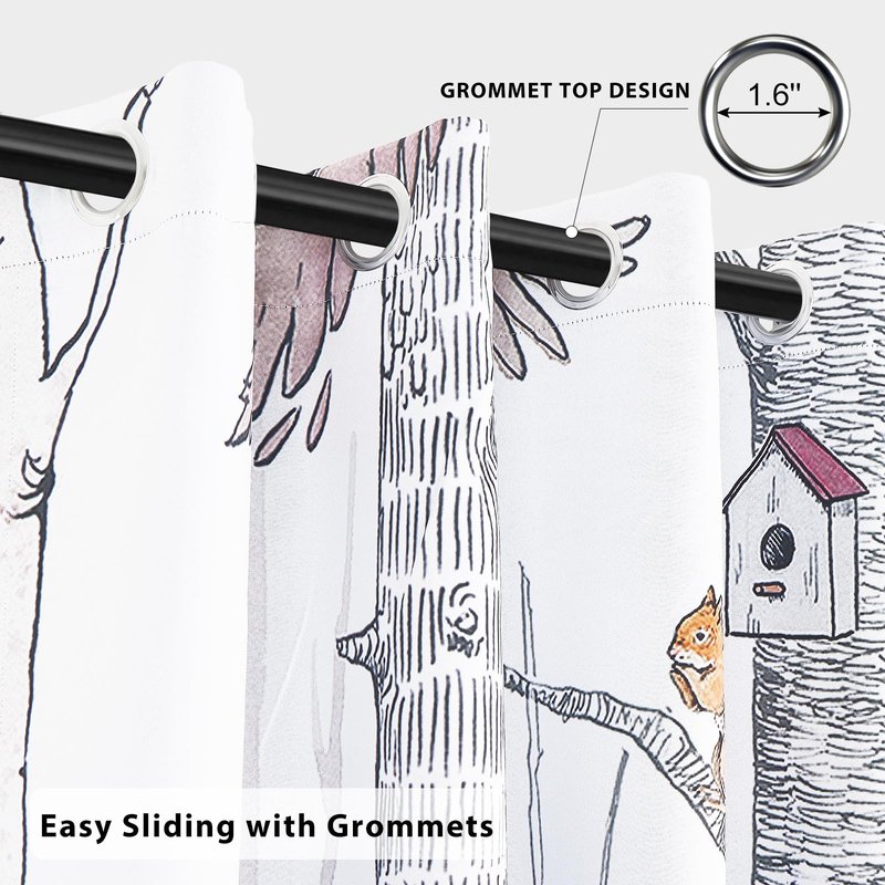 GICDSU Kids Blackout Curtains for Nursery, Boy's Woodland Animal Print Curtains for Bedroom, Cartoon Room Darkening Window Drapes 2 Panels Set, White, 42W x 84L
