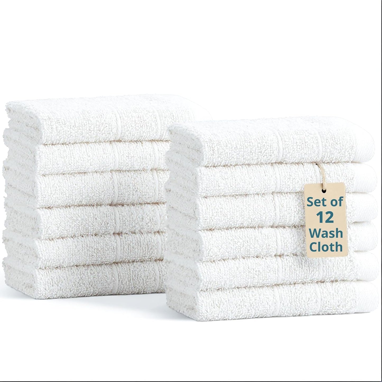 12 Pack 13x13 inches 100% Set Casa Platino White Washcloths - - Cotton - Premium Quality Wash Cloths for Bathroom