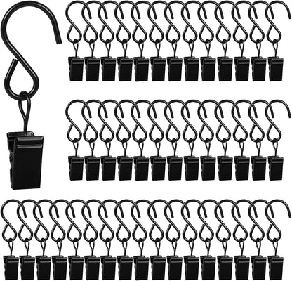 46 Pack HOOSUN Curtain Hooks Clips,S Hooks for Hanging Outside String Lights,Metal Curtain Rod Hooks,Small Light