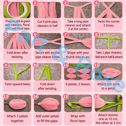 Party Rose 650PCS Pipe Cleaners Craft, Pipe Cleaner Bulk Flower Kit, 6 Colors Chenille Stems Flower Making Kit with Floral Wires, Gardening Tape, Stamens