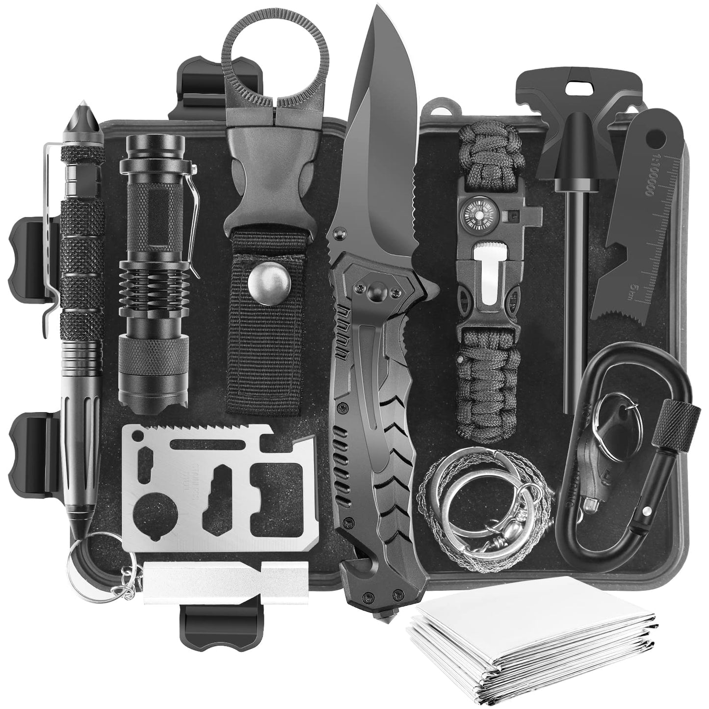 JINAGER Survival Gear Kits Outdoor Survival Gear Tool for Trip,with Fire Starter, Whistle, Wood Cutter, Tactical Pen for Camping, Hiking, Climbing for Wilderness/Trip/Cars/Hiking/Camping