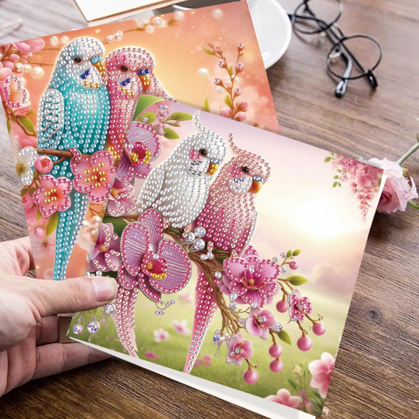 JISHSHAY 8 PCS Diamond Art Greeting Cards Bird Diamond Painting Birthday Cards Animal Gem Art Bird Gem Painting Mosaic Kits for Adults for Thanksgiving Anniversary Valentine Graduation All-Occasion