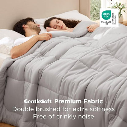 Bedsure Comforter Duvet Insert - Quilted Cal King Size, All-Season Down Alternative Bedding, Light Grey | 130x120 Inches