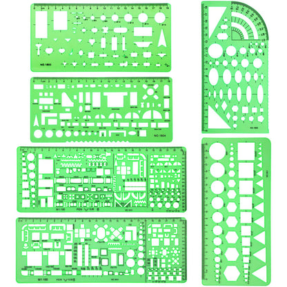 6 Pieces Plastic Measuring Templates Building Formwork Stencils Geometric Drawing Rulers for Office and School, Clear Green