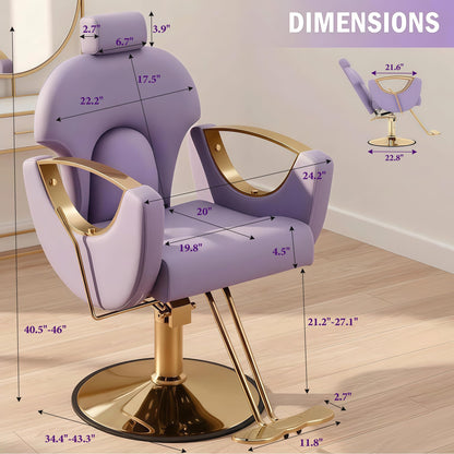 Tythical Salon Chair for Hair Stylist, Reclining Barber Chair with Heavy Duty Hydraulic Pump, 360 Degrees Swivel Styling Braiding Hairdresser Chair for Home Barbershop, Purple
