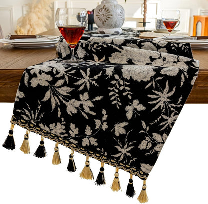 13 82 Inch Floral Jacquard Dining Table Runner with Fringe Elegant Natural End Table Runner for Graden Kitchen