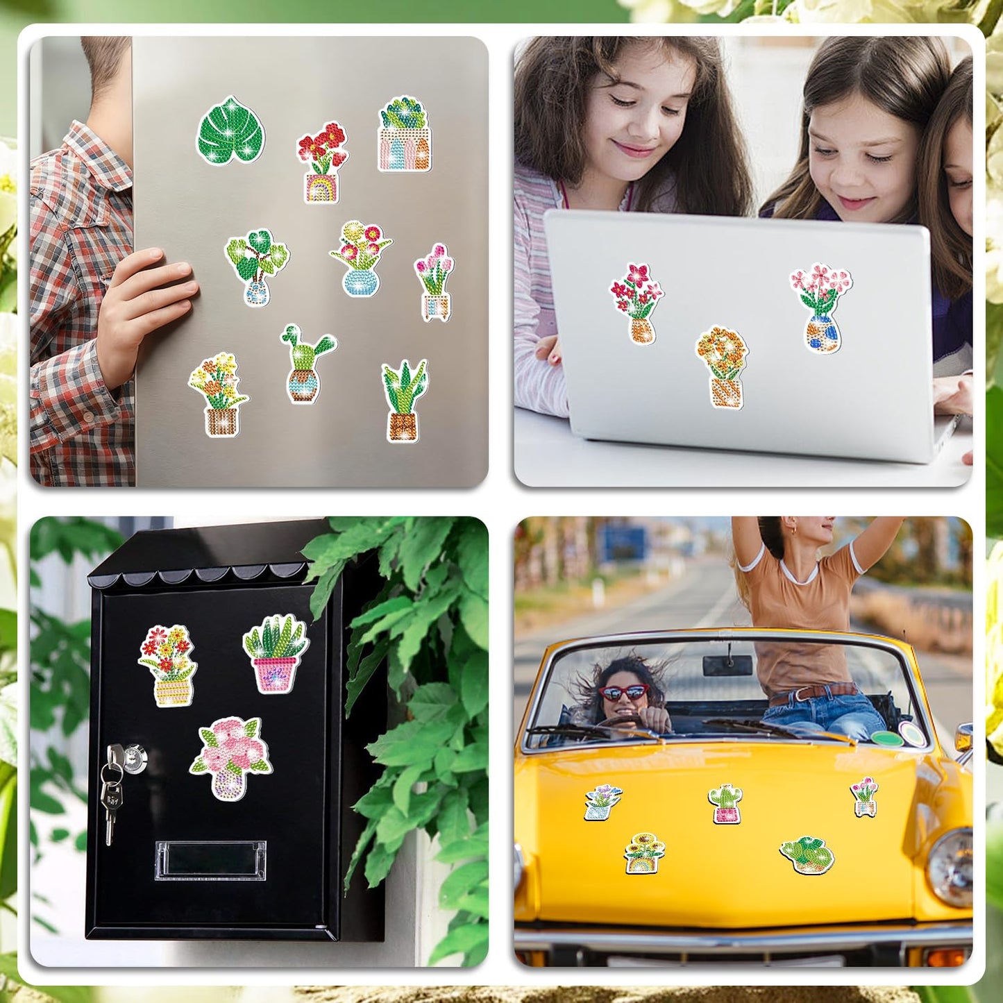 30 Pcs Flower Diamond Art Magnets, DIY Painting Kits for Refrigerator Decor, Creative Plant Pot Crafts for Adults Home Office