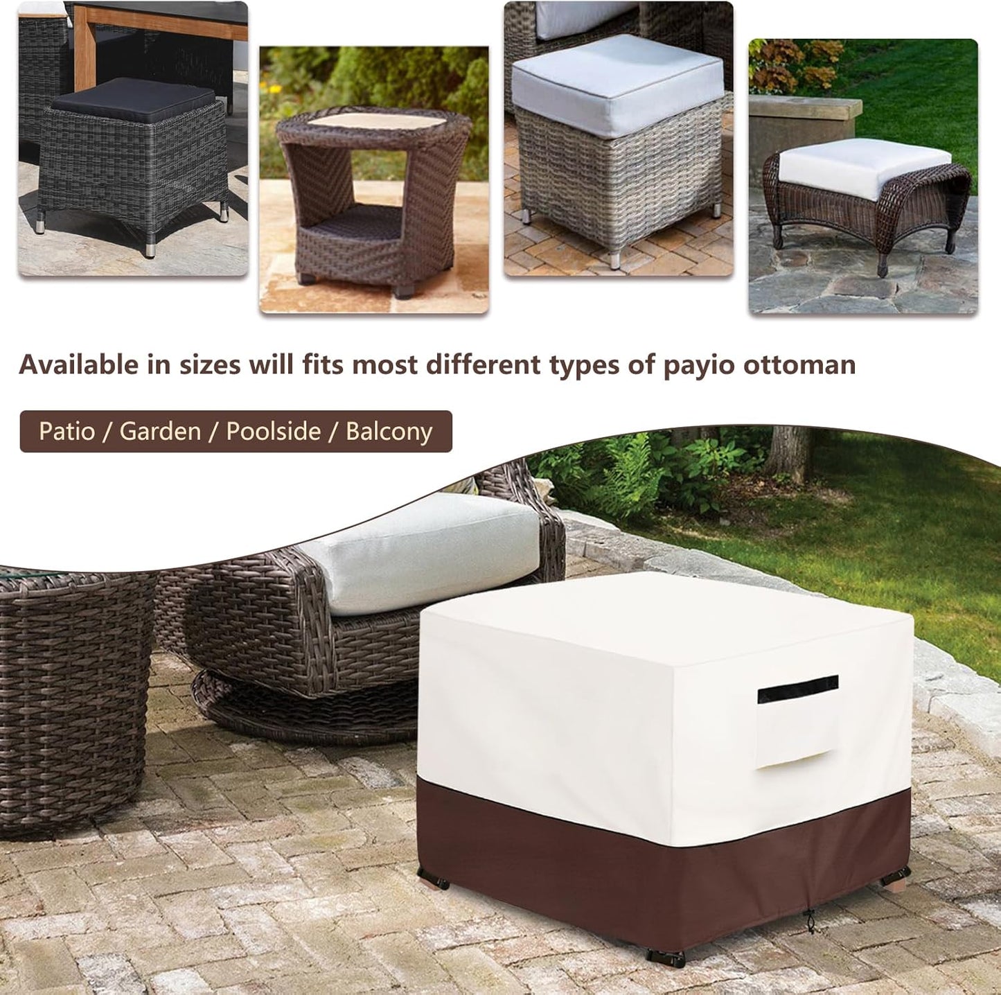 Cover,22W 22D 18H inch,Waterproof 3-Piece Set Patio Ottoman x x Square Patio Small Side Table Cover,Suitable