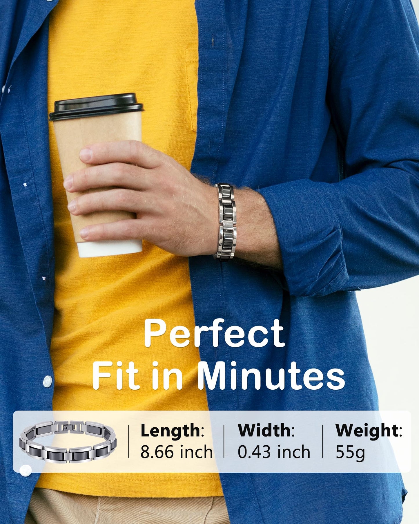 Feraco Mens Magnetic Bracelets, Classic Balck Titanium Stainless Steel Bracelet with Natural Hematite Magnet Stones,Men's Jewelry Gifts, 8.66 inch