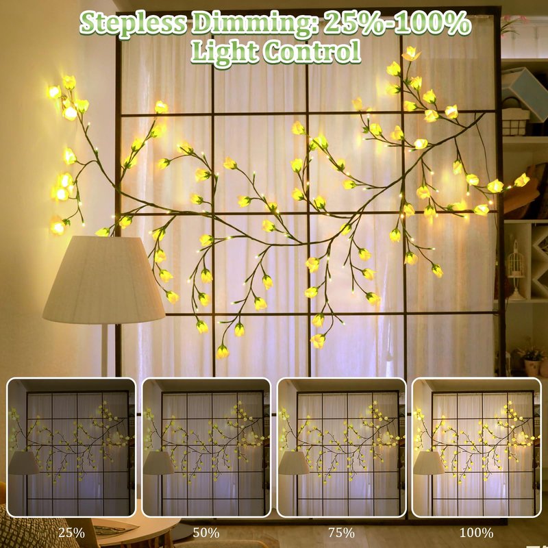 Enchanted Willow Vine Lights with Lily of The Valley Artificial Flowers,4FT 48 LED Tree Branch Lights for Wall,8 Modes Lily of The Valley Lamp with Remote Timer,Christmas Decor for Bedroom Home