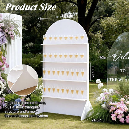 Sicrifety 5.9 ft 4-Tier Champagne Wall Holder for Party, White Wedding Arch Backdrop Stand Holds 32 Glasses, Freestanding Champagne Wall for Wedding Reception & Event Decor