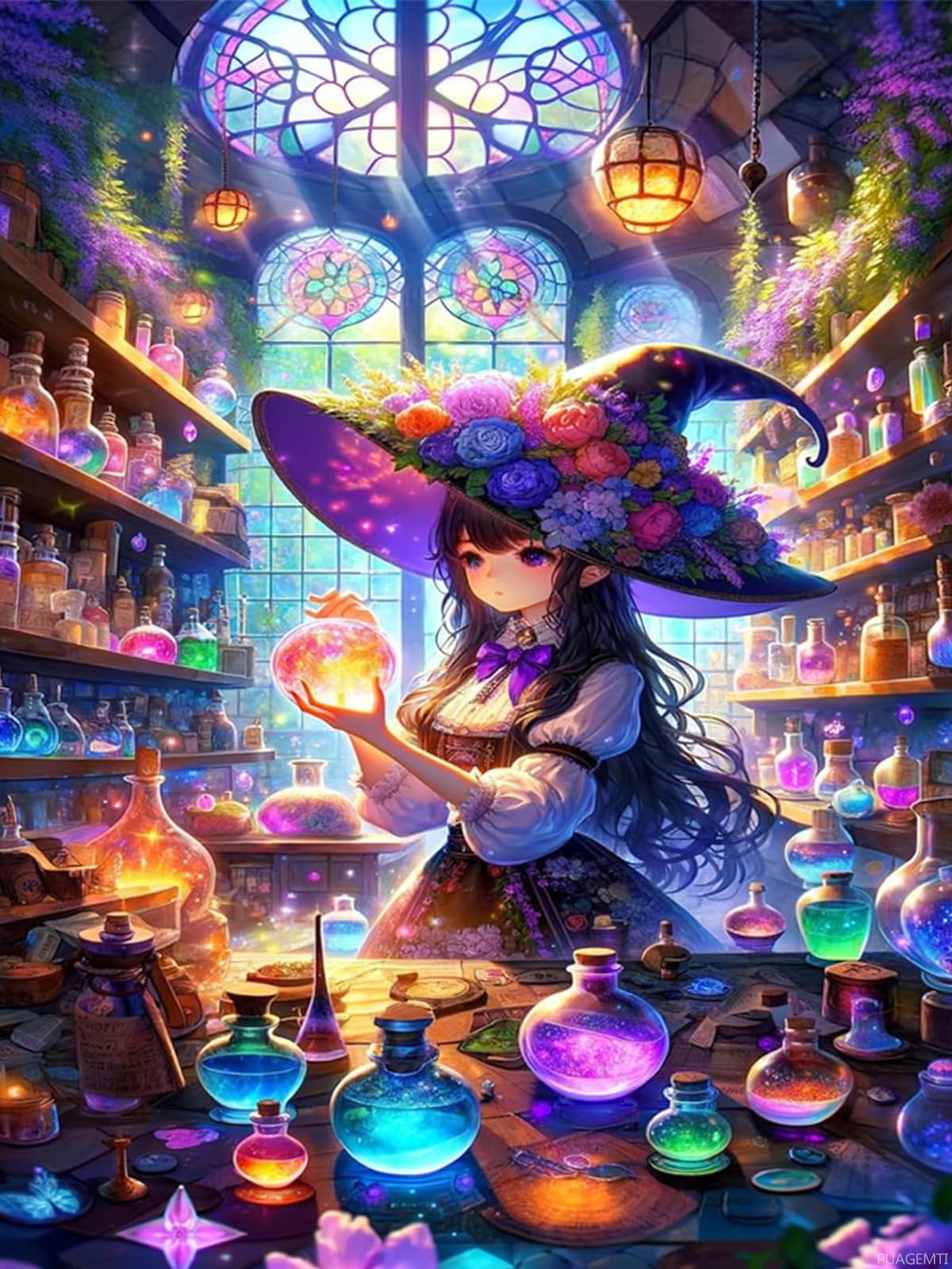 Witch Woman Diamond Art Painting Kits for Adults, DIY Full Drill Diamond Paintings for Beginners 5D Diamond Dots Round Pictures Gem Art Painting Kits 12x16 Inch Christmas New Year Valentine's Day Gift