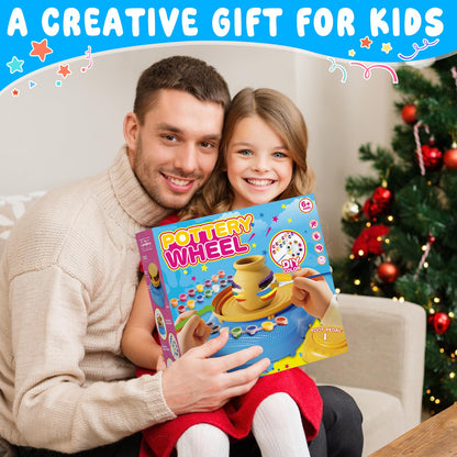 Pottery Wheel for Kids Complete DIY Pottery Painting Kit, Arts and Crafts for Kids Ages 8-12 with 3 Air-Dry Clay Packs and Tools, Art Supplies Toys Birthday Easter Gift for Boys Girls 6+ Years Old