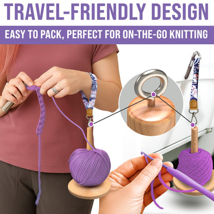 BARVA 2 in 1 Upgraded Table Chunky Yarn Holder 22 Lb & Mini Wristlet Spinner | Bracelet Spindle On the Go for Travel & Car | Wood Crochet Accessories | Compact Fiber Tools | Top Crafts Gifts for Women