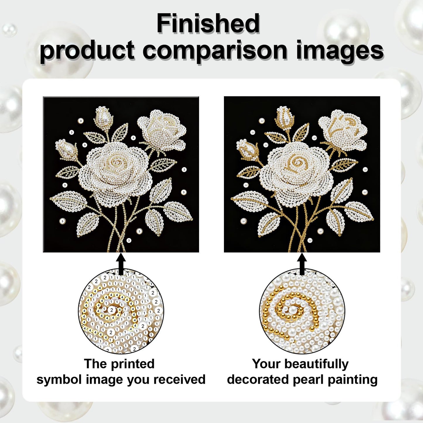 yzARTche Diamond Art Pearl Painting Kit, DIY Pearl Art Painting with Black Frame, Handmade Gem Dot Picture Craft for Home Wall Decor Present Set-21-Rose