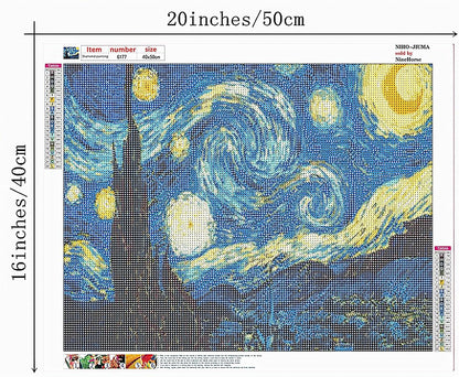 NIHO-JIUMA Van Gogh Starry Night 5D Diamond Painting Kits, DIY Full Drill Diamond Art Gift for Adults & Teens, Home Wall Decoration (40 X 50 cm / 16 X 20 inches)