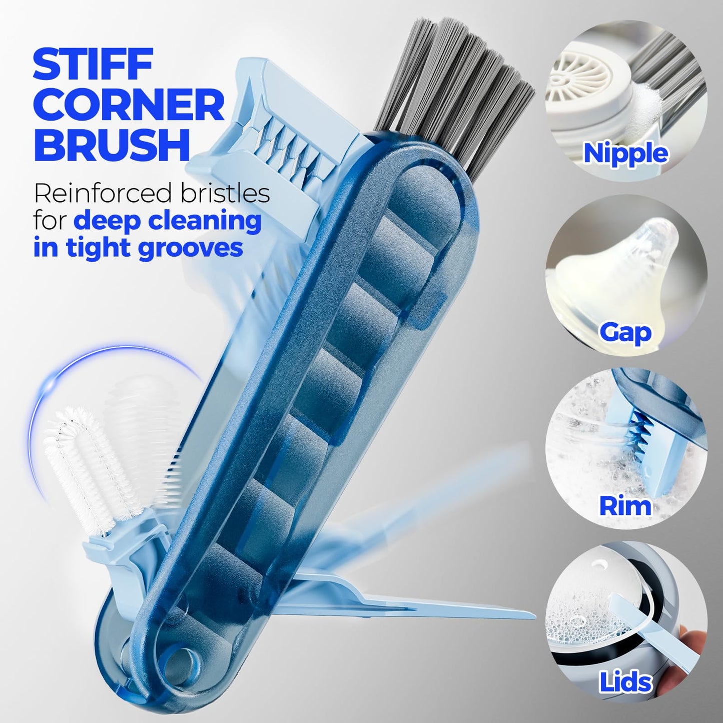 Holikme 6 Pack Brush Set, 14" Long Handle Stainless Steel Cleaner, 3 Straw Brushes, 4-in-1 Cleaning Brush for Water and Baby Bottles Straws, Aqua