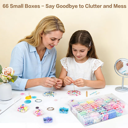 DILIBRA Large Bead Organizer Box, 66 Pcs Small Clear Storage Containers with Labels, Mini Bead Organizers and Storage Craft Case with Handle for Jewelry Bracelet Screws Seeds Diamonds Arts Small Parts