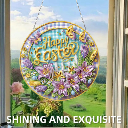 FRANDEK Happy Flowers DIY Diamond Painting Hanging Kits, 2D Flat Acrylic Crystal Rhinestone Gem Art Hanging Decor Crafts Kit, Portable Diamond Art Dots Home Office Wall Decor Gift
