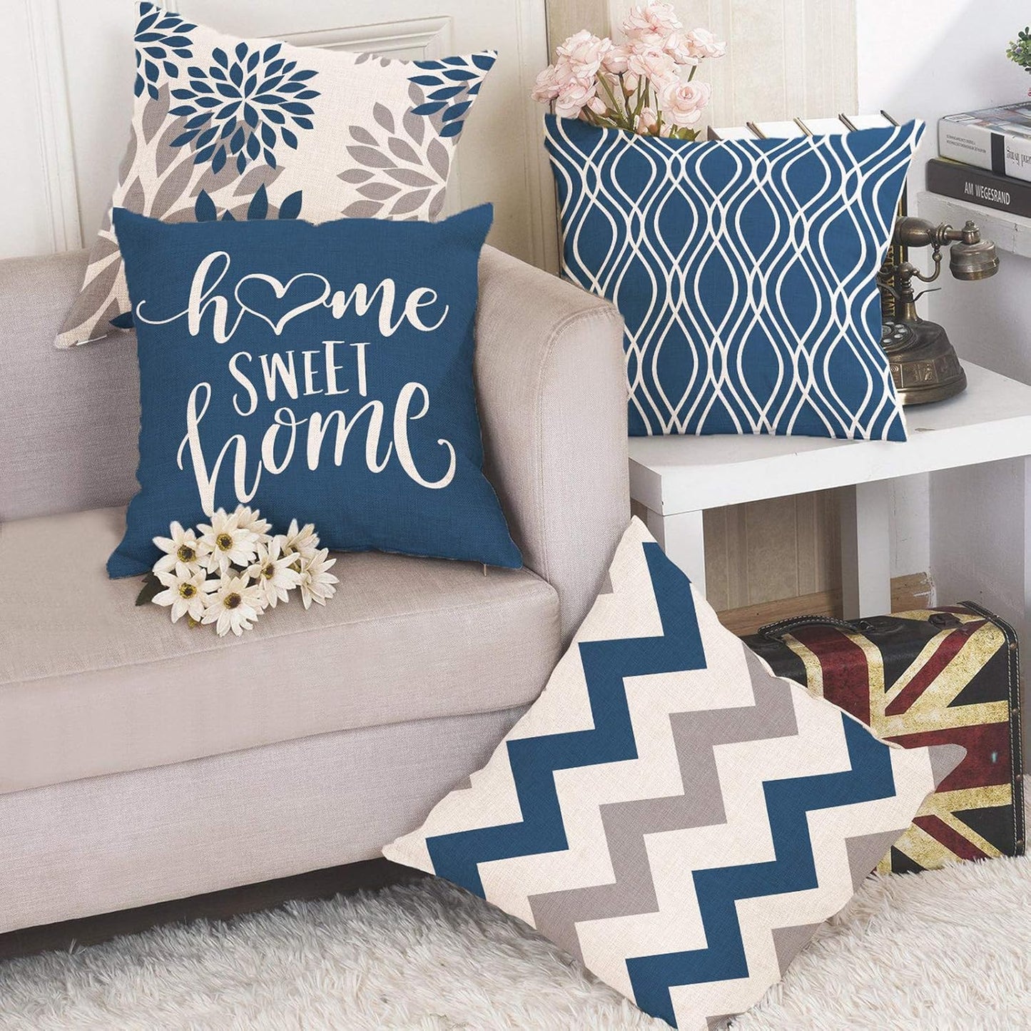 Hexagram Light Blue Geometric Pillow Covers, 16x16 Set of 4, Decorative Couch Cushion Pillow Case for Home Decoration