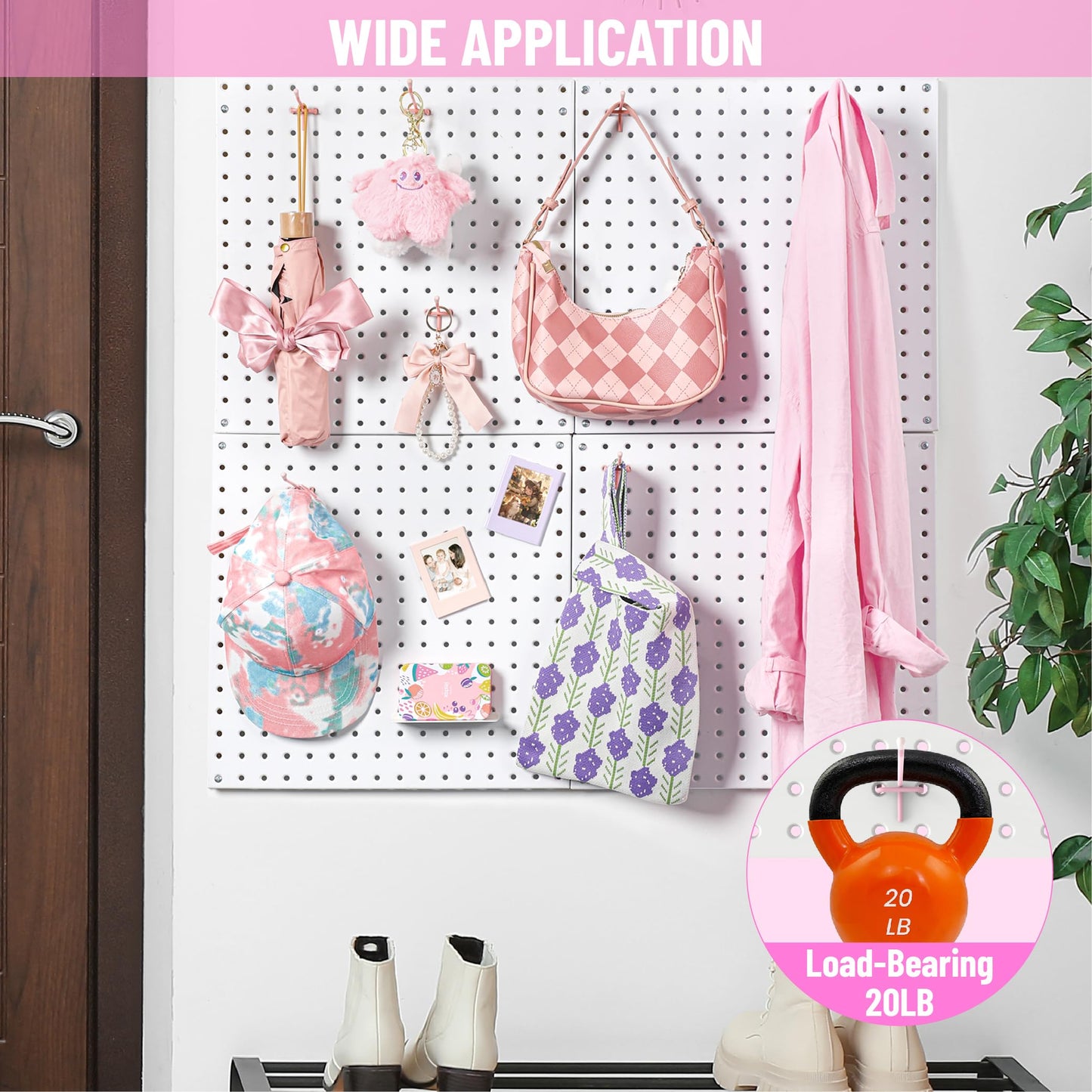 HUHOLE 50-Pack Pink Pegboard Hooks 2 Inch, Decorative Metal Peg Board Hangers with Rubber Safety Tips, Fits 1/8" & 1/4" Boards, Heavy Duty Organizer for Craft Room, Nursery, Garage & Retail Display