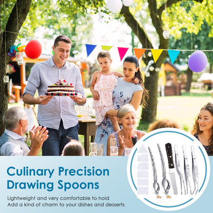 Patelai 12 Pcs Chef Plating Tools Plating Drizzle Spoons Cooking Tweezers Culinary Precision Stainless Steel Drawing Spoons Plastic Dough Scrapers Wood Icing Spatula for Chef Cake Candy Decorating