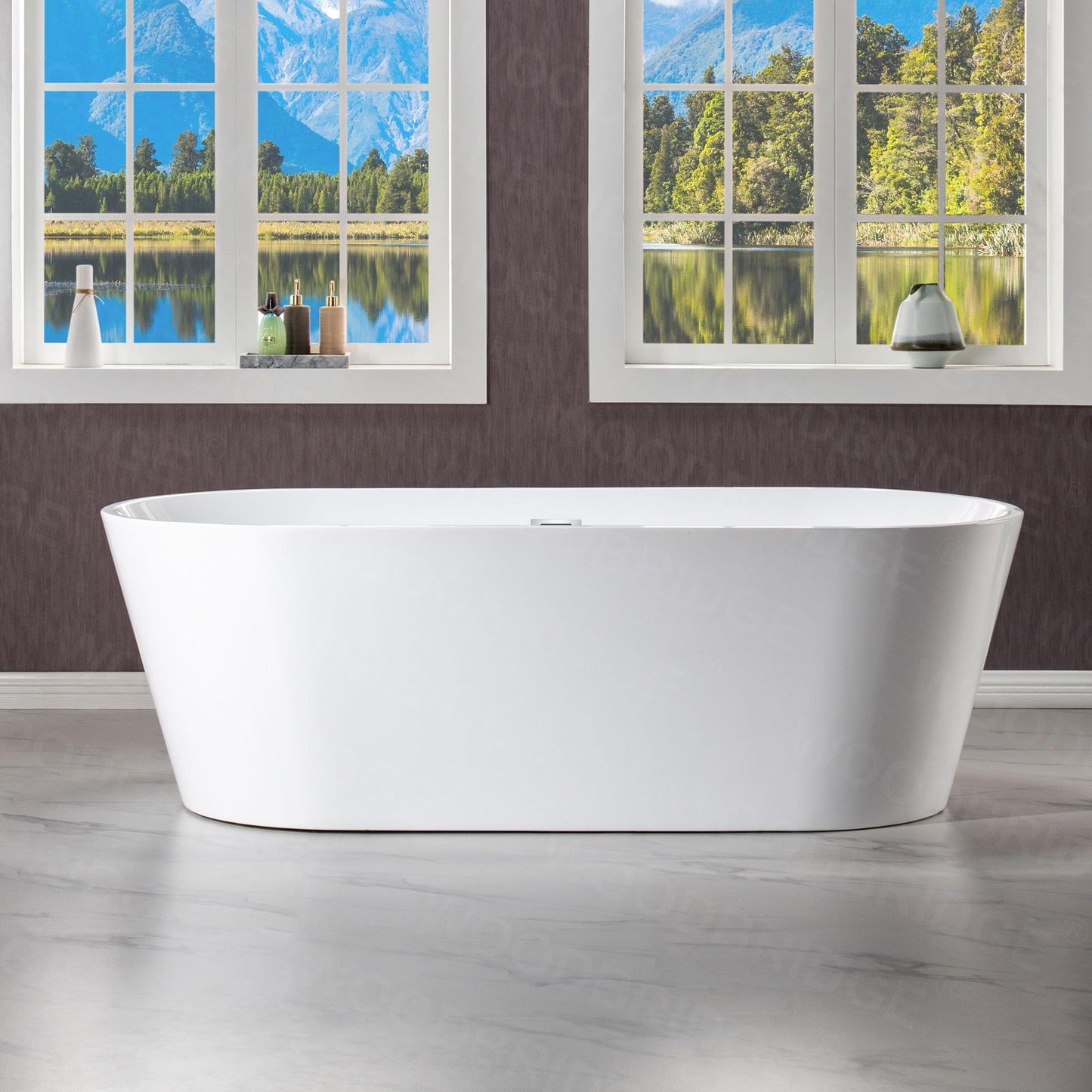 WOODBRIDGE 71" Acrylic Freestanding Bathtub Contemporary Soaking White Tub with Chrome Overflow and Drain,B1701-C