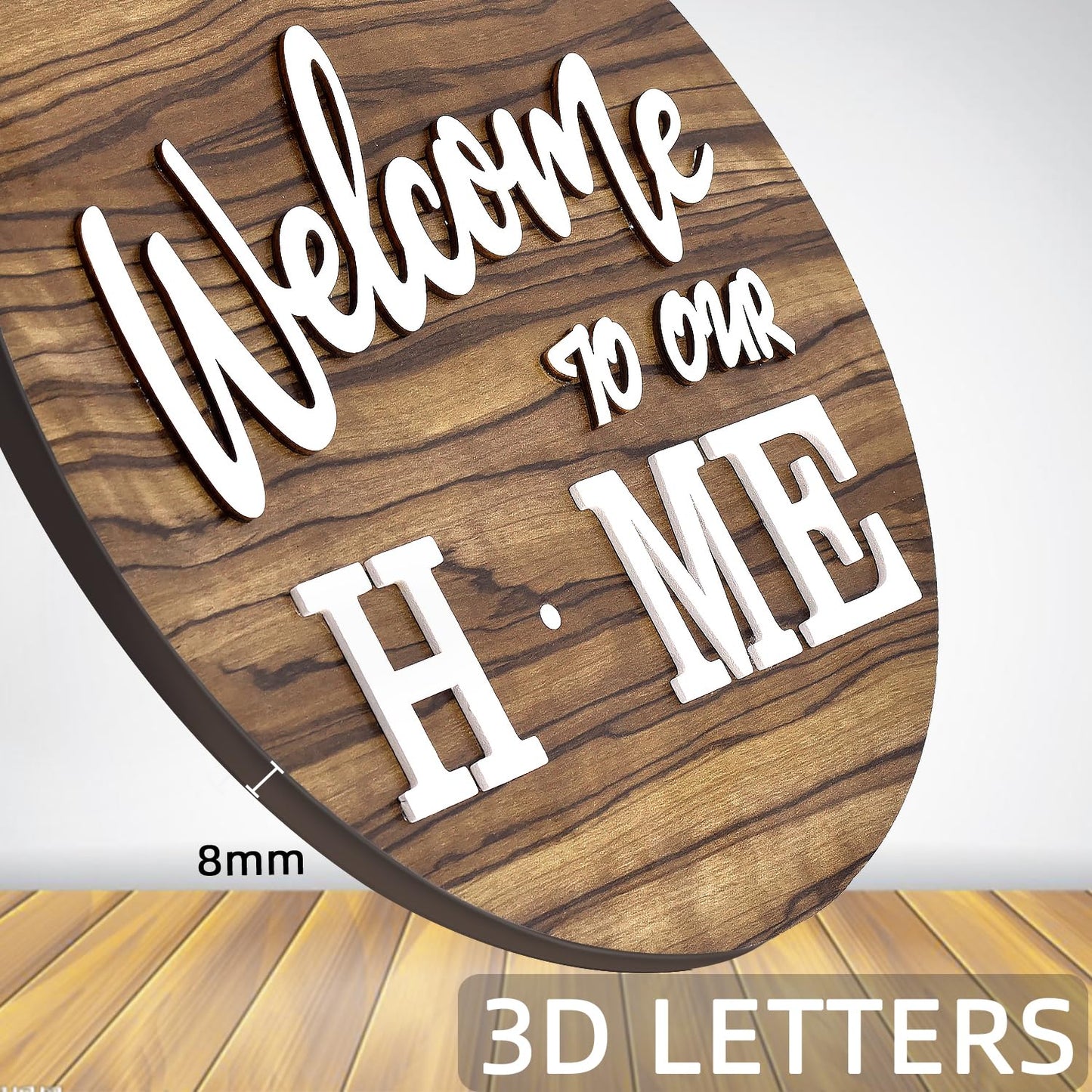 Interchangeable Welcome Home Sign, Front Door Decor With 4 Seasonal Wreaths and 21 Changeable Icons, Rustic Wood Wall Porch Hanger for Holiday Halloween Christmas Housewarming Gift (Brown)