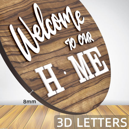 Interchangeable Welcome Home Sign, Front Door Decor With 4 Seasonal Wreaths and 21 Changeable Icons, Rustic Wood Wall Porch Hanger for Holiday Halloween Christmas Housewarming Gift (Brown)