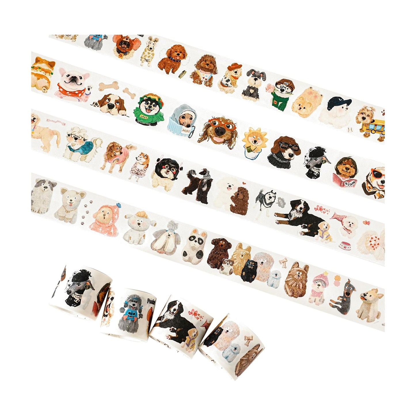 WT Tail Waggers Washi Tape Sticker Set, 4 Rolls, Original Designs, Cute Pet-Themed Decorative Tape for Scrapbooking, Journaling, Planners & DIY Crafts