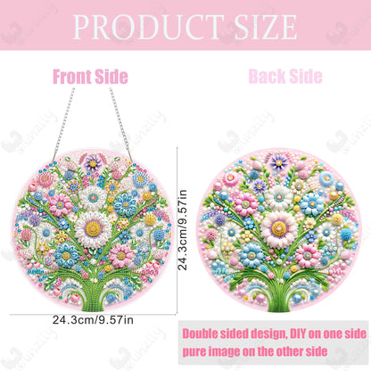 Yunzlly DIY Hanging Diamond Art Pendant Kit, Special Crystal Double Sided Diamonds Painting Ornament Kit for Adults, Acrylic Gem Painting Board for Window&Door&Wall (Flower)