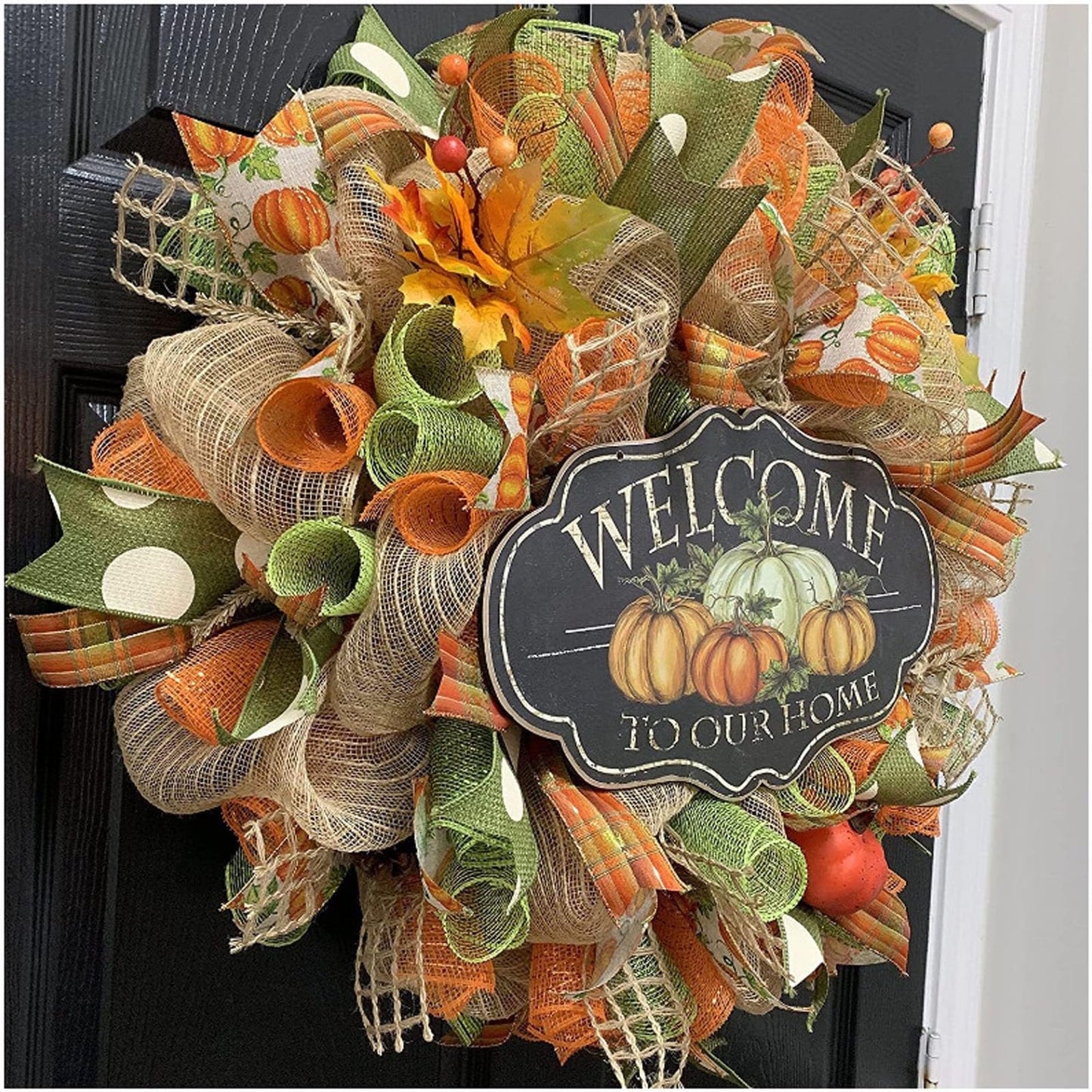 JStnana 3 Rolls Orange Moss Green Burlap Deco Mesh Ribbon for Wreath Making Supplies, 10 Inch x 30FT Metallic Foil Deco Mesh Fabric for Fall Thanksgiving Halloween Door Wreath Swags and Decorating
