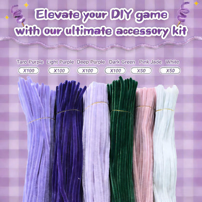 ZFTFZ Purple DIY Pipe Cleaners Bluk Craft - 500pcs Chenille Stems (6 Colors), 25 Floral Stems & Stamen - Includes Mesh, Wrapping Paper & Gift Box for Handmade Rose/Tulip Art