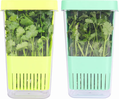 2 Pack 3 LUVCOSY Herb Keeper, BPA-Free Plastic Herb Saver with an Inner Basket for Cilantro, Mint, Parsley
