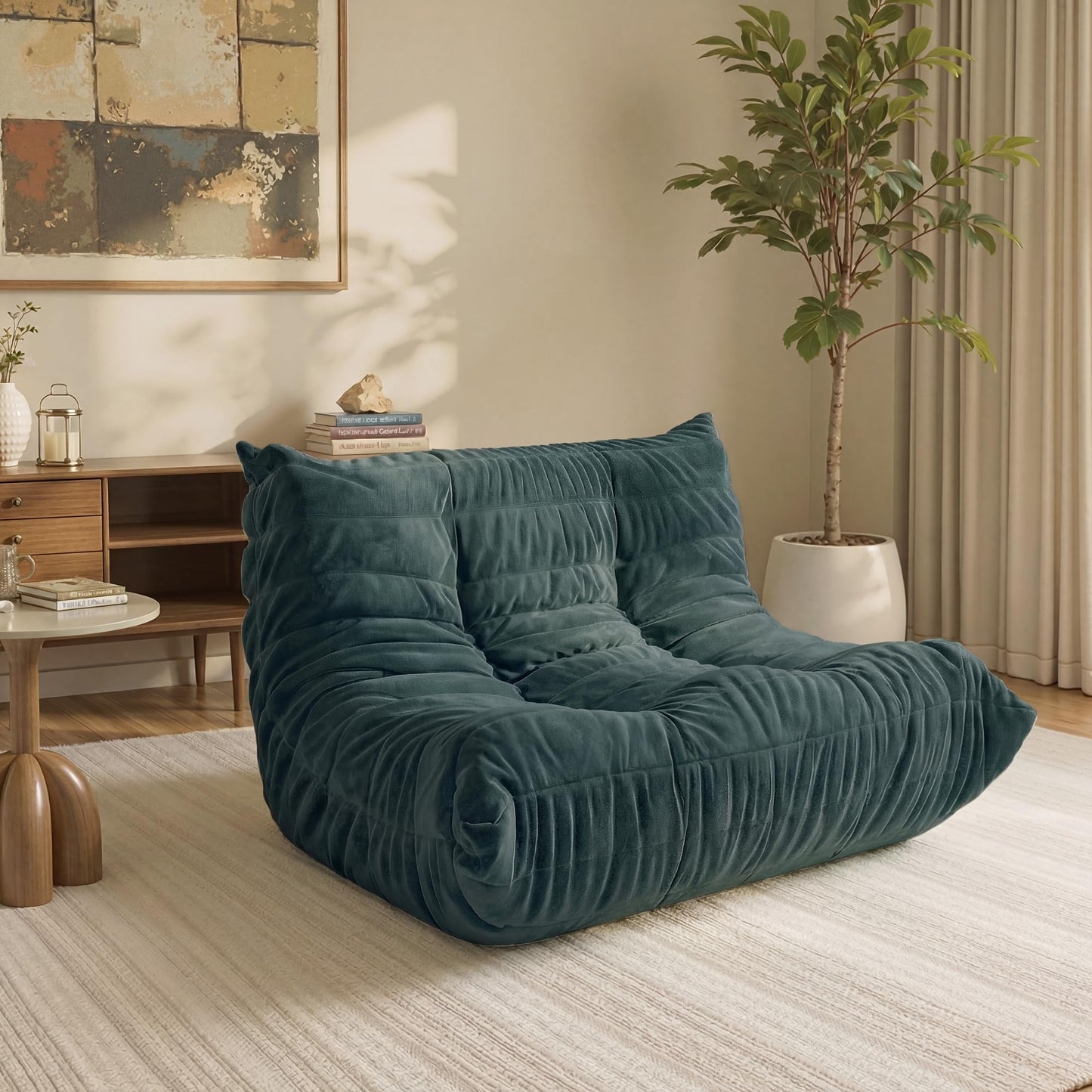 LineCrispton Bean Bag Chair for Adults – Loveseat Memory Foam Chair with Luxury Fabric, Compressed Sofa in a Box for Living Room, Bedroom & Home Office (Dark Green)