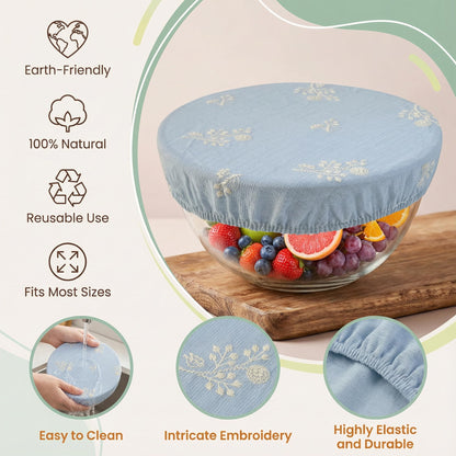 Lospara Reusable Bowl Covers for Bread Proofing (Set of 4) - Breathable Natural Cotton Sourdough Accessories - Elastic Durable Fabric Food Lids for Baking Supplies (Dusty Blue)