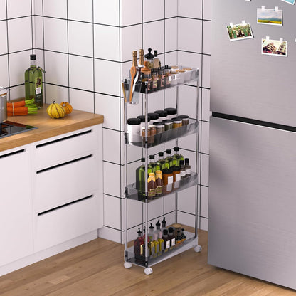 4-Tier VECELO Acrylic Rolling Cart, Slim Utility Cart for Storage, Mobile Storage Cart with Lockable Wheels