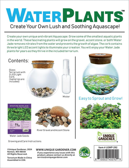 WaterPlants- Create Your Own Lush and Soothing Aquascape Terrarium Starter Kit, Indoor Plant Glass Globe Terrariums with Powerful 3 LED Light and Complete Supplies, Just Add Water!