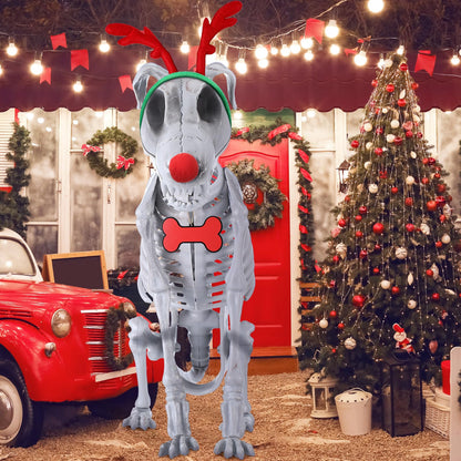 Knitgrip 7 ft Skeleton Dog Accessories Christmas Halloween Skeleton Dog Accessories Set Giant Reindeer Horns Skull Nose Neck Collar Hanging Sign Suitable for Holiday Decoration Outdoor Garden Lawn