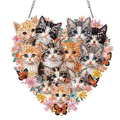 DOMROM Cat Diamond Art Hanging Kits for Adults Beginner, Special Shaped Crystal Diamond Painting Cat Pendant, DIY Diamond Art Suncatchers Animal for Home Garden Wall Decor Gift