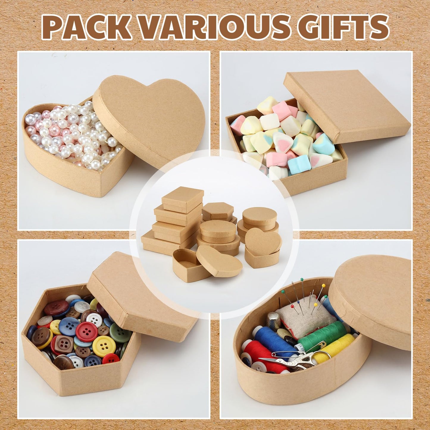 Tosstuki 12 Set Mini Paper Mache Boxes with Lids Small Mache DIY Craft Boxes 6 Shapes 2 Size Cardboard Craft Storage to Decorate for Party Favors Art Projects Gift Packaging