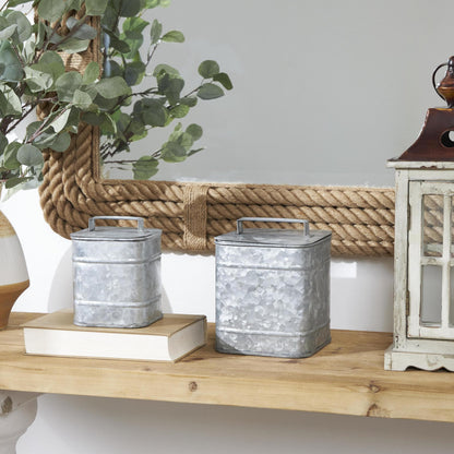 Deco 79 Metal Decorative Canisters Decorative Containers, Set of 2 Decorative Keepsake Boxes 8", 7"H, Silver
