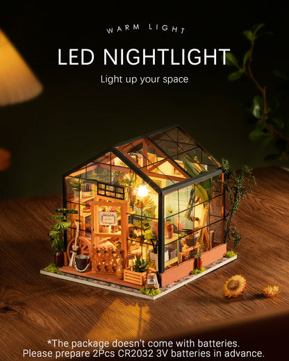 Rolife DIY Miniature House Kit, Cathy's Greenhouse Miniature Dollhouse Tiny/Mini House Making Kit with Furniture for Adults Home Decorations, Diorama Kit Gifts for Family and Friends