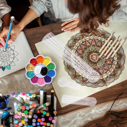 FunooFuno 17 Pcs Mandala Dot Painting Tool Kit 3-in-1 Mandala Ruler with Holes 3 Thumb Tacks 10 Ball Stylus Flower Paint Palette for DIY Rock Painting Clay Modeling Drawing and Drafting