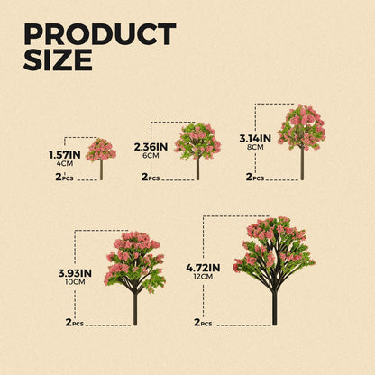 Yetaha 10 Pcs Pink Flower Model Trees, Miniature Fairy Garden Tree Plants Ornament Mini Artificial Flower Tree for Architecture Model Railway Train Scenery Moss Bonsai Micro Landscape Dollhouse Decor
