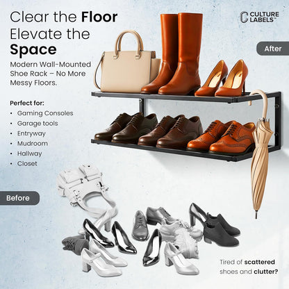 CULTURE LABELS 2 510 Wall Mounted Shoe Rack - Modern Tier Shoe Hanger with Easy Minute Assembly - Space Saving Stylish
